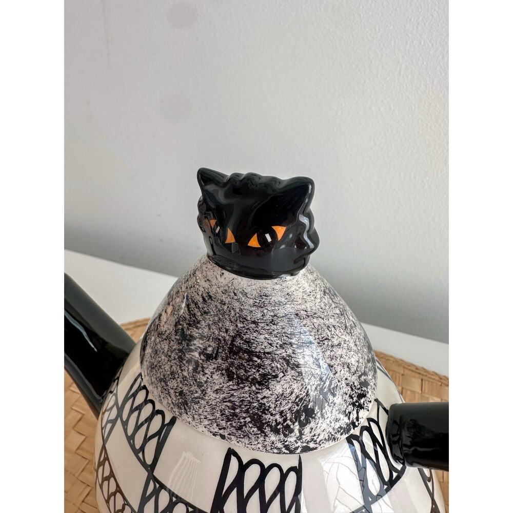 Cats by Nina Lyman black cat coffee teapot 9 in Amber eyes B&W‎ design Complete - Picture 3 of 16
